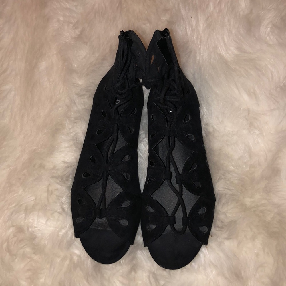 Faux Suede Lace Up Gladiator Sandals